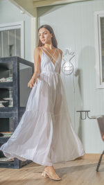 Load image into Gallery viewer, Double Strap V-Neckline Long Dress in White Linen
