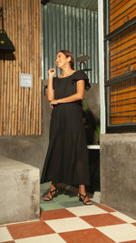 Load image into Gallery viewer, Flat Waistband Wide Hem Pants with Belt Loop in Black Eyelet

