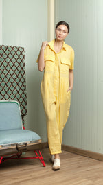 Load image into Gallery viewer, Oversized Short Sleeve Baggy Jumpsuit — Canary Yellow
