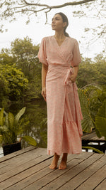 Load image into Gallery viewer, Short Mushroom Sleeve Wrap Long Dress — Floral

