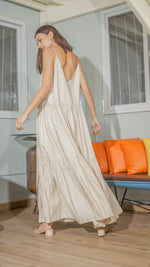 Load image into Gallery viewer, Double Strap V-Neckline Long Dress in Beige Linen
