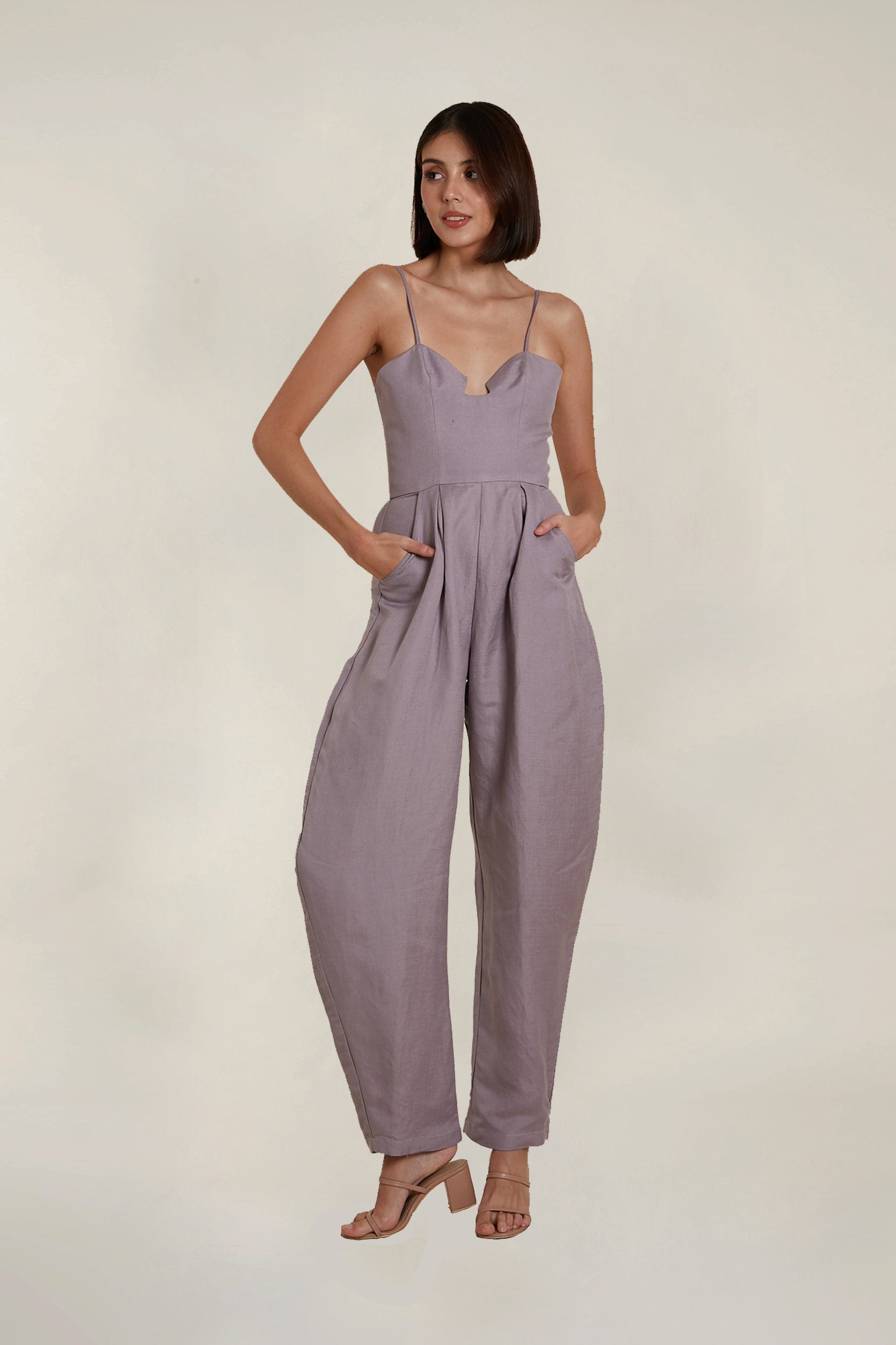 Sweetheart Baggy Jumpsuit in Lavender Linen