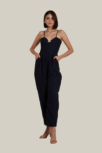 Sweetheart Baggy Jumpsuit in Dark Blue Tweed