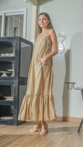 Slip On Dress in Tan Linen