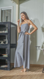 Load image into Gallery viewer, Spaghetti Strap Balloon Dress in Linen Chambray
