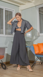 Load image into Gallery viewer, Oversized Lapel Crop Top in Blue Denim
