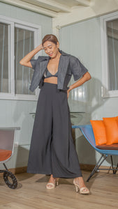 Oversized Lapel Crop Top in Blue Denim