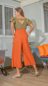 Reversible Top in Dark Tan and Olive Linen
