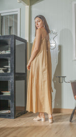 Load image into Gallery viewer, Tie Back Ribbon Dress in Nude Lightweight Cotton Weave
