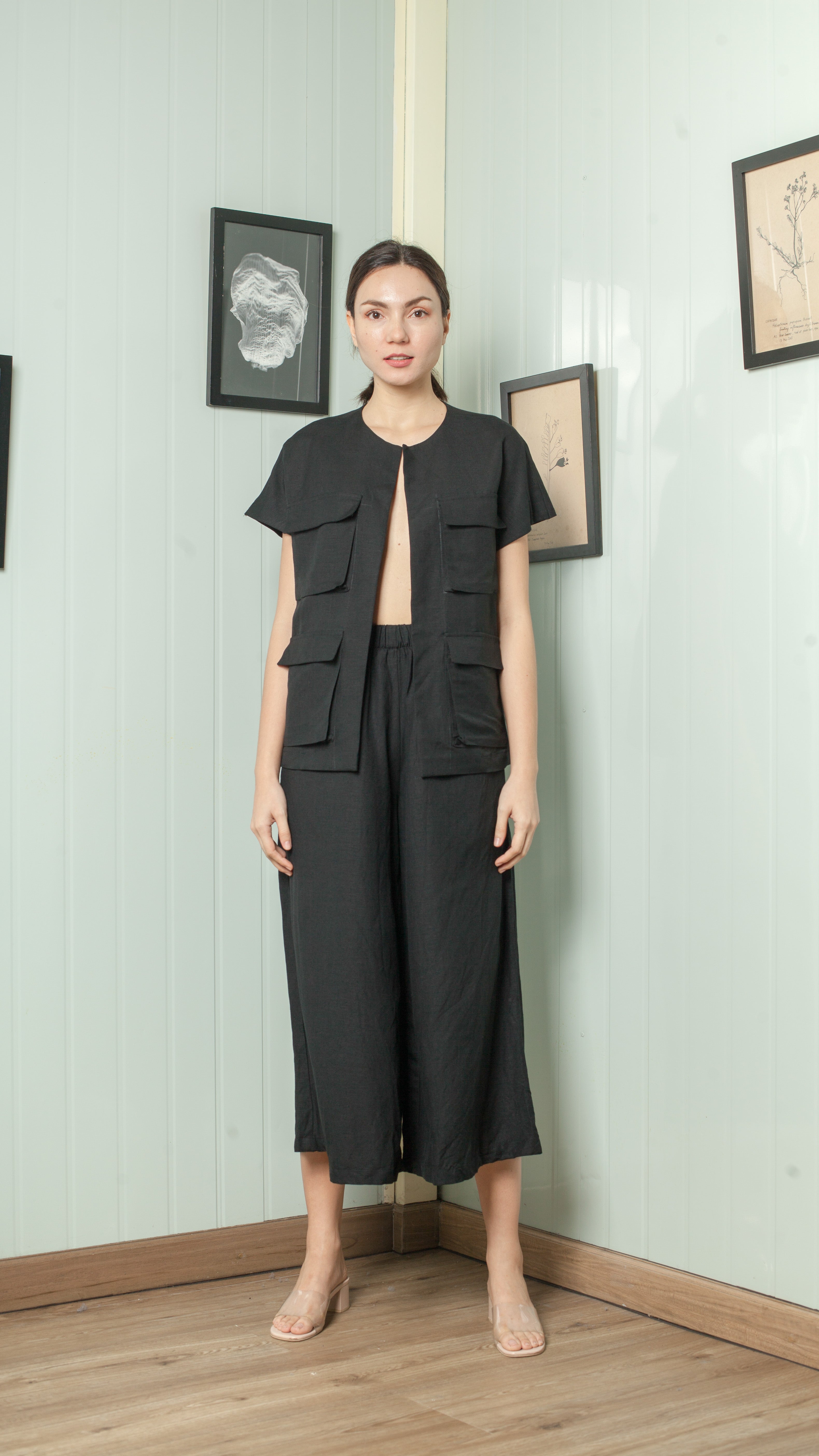 Four Pocket Drop Shoulder Oversized Belted Top