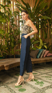 Sweetheart Baggy Jumpsuit — Blue & Gold