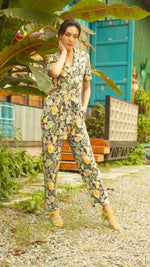 Load image into Gallery viewer, Front Zip Lapel Tapered Jumpsuit — Pineapple
