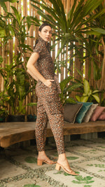 Load image into Gallery viewer, Short Sleeve Tapered Jumpsuit — Brown Floral
