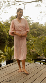 Load image into Gallery viewer, 3/4 Mushroom Sleeve Wrap Midi Dress — Floral
