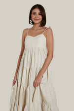 Load image into Gallery viewer, Sweetheart Tiered Dress in Beige Linen Twill Weave

