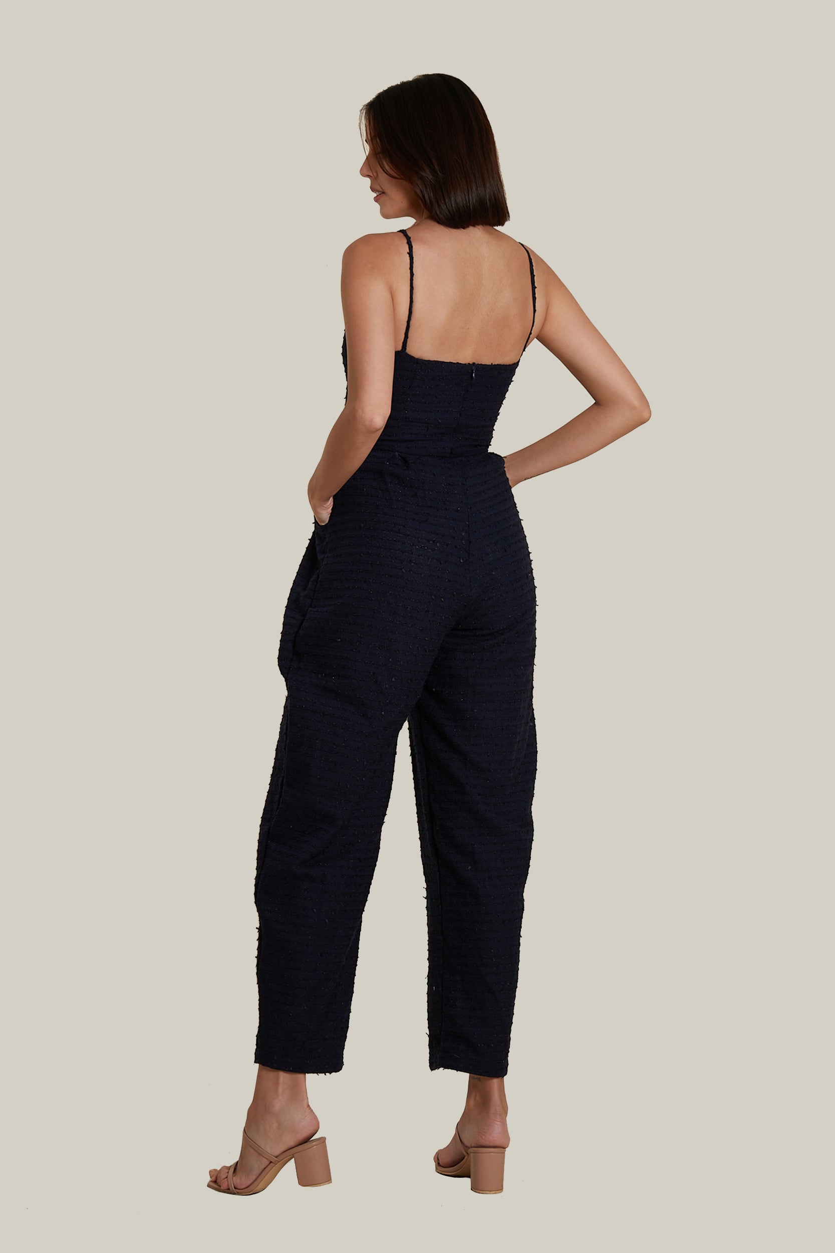 Sweetheart Baggy Jumpsuit in Dark Blue Tweed