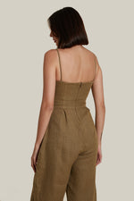 Load image into Gallery viewer, Sweetheart Baggy Jumpsuit in Brown Thick Woven Linen
