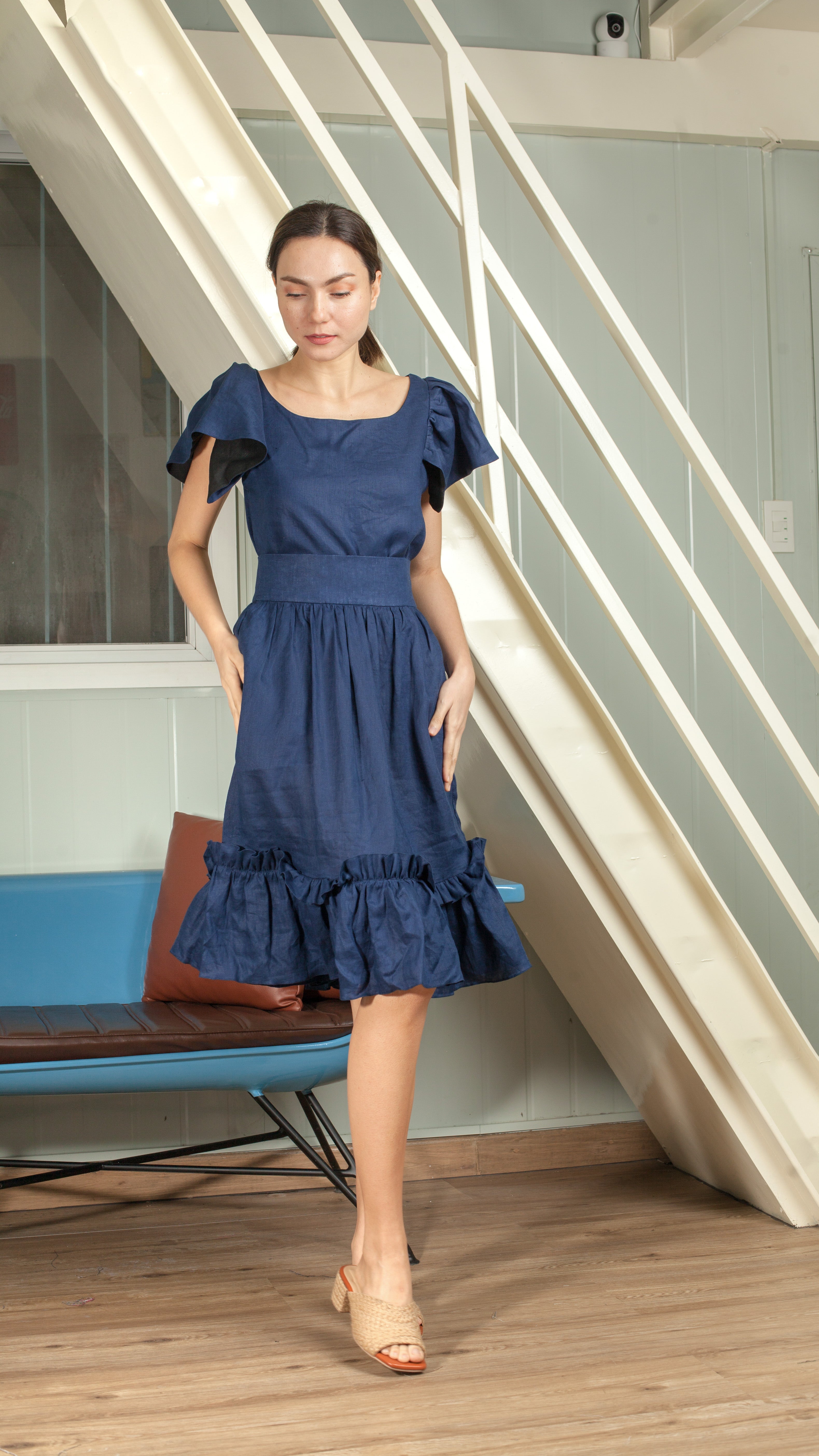 Gathered Hem Skirt - Navy Blue