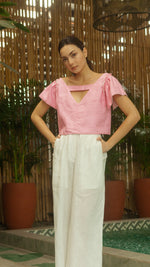 Load image into Gallery viewer, Reversible Top — Pink Eyelet / Barbie Pink Linen
