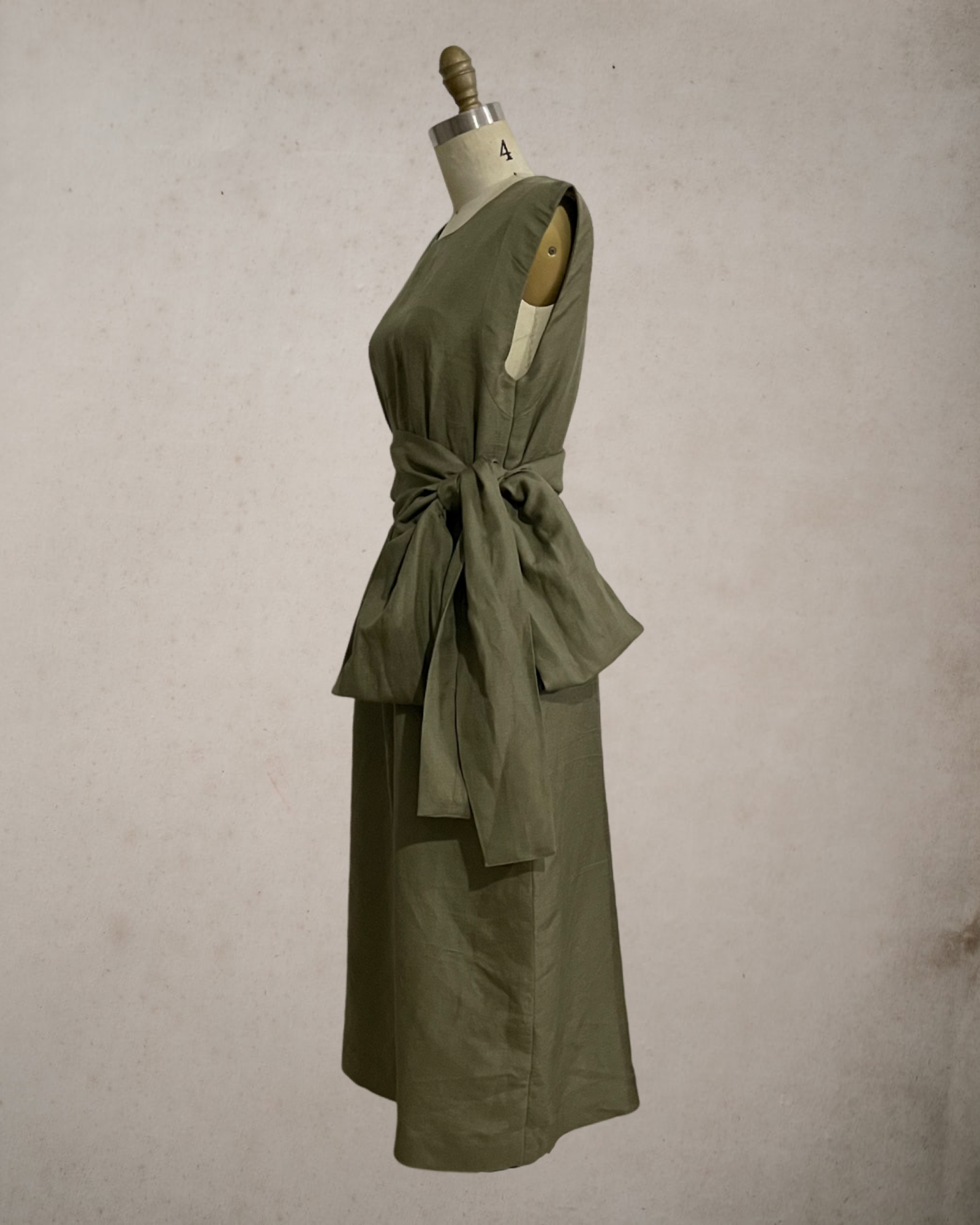 Wide Wrap Belt Dress — Fatigue Green Linen