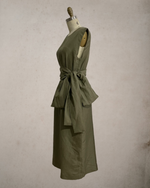 Load image into Gallery viewer, Wide Wrap Belt Dress — Fatigue Green Linen

