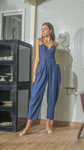Sweetheart Baggy Jumpsuit in French Navy Linen