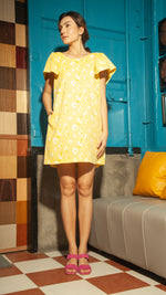 Load image into Gallery viewer, Front Zip V Neck Doll Dress — Yellow Floral
