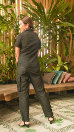 Load image into Gallery viewer, Short Sleeve Tapered Jumpsuit — Black Eyelet
