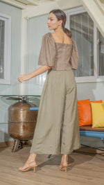 Load image into Gallery viewer, Double Front Pleat Wide Leg Pants in Fatigue Green Linen
