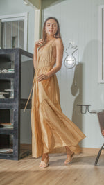 Load image into Gallery viewer, Double Strap V-Neckline Long Dress in Nude Lightweight Cotton Weave
