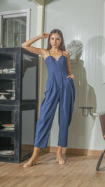 Load image into Gallery viewer, Sweetheart Baggy Jumpsuit in French Navy Linen
