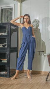 Sweetheart Baggy Jumpsuit in French Navy Linen