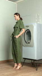 Load image into Gallery viewer, Oversized Short Sleeve Baggy Jumpsuit — Army Green
