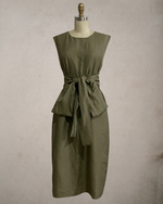 Load image into Gallery viewer, Wide Wrap Belt Dress — Fatigue Green Linen
