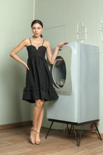 Load image into Gallery viewer, Sweetheart V Cutout Detail Shirred Dress — Black
