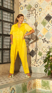 Oversized Short Sleeve Baggy Jumpsuit — Dark Yellow