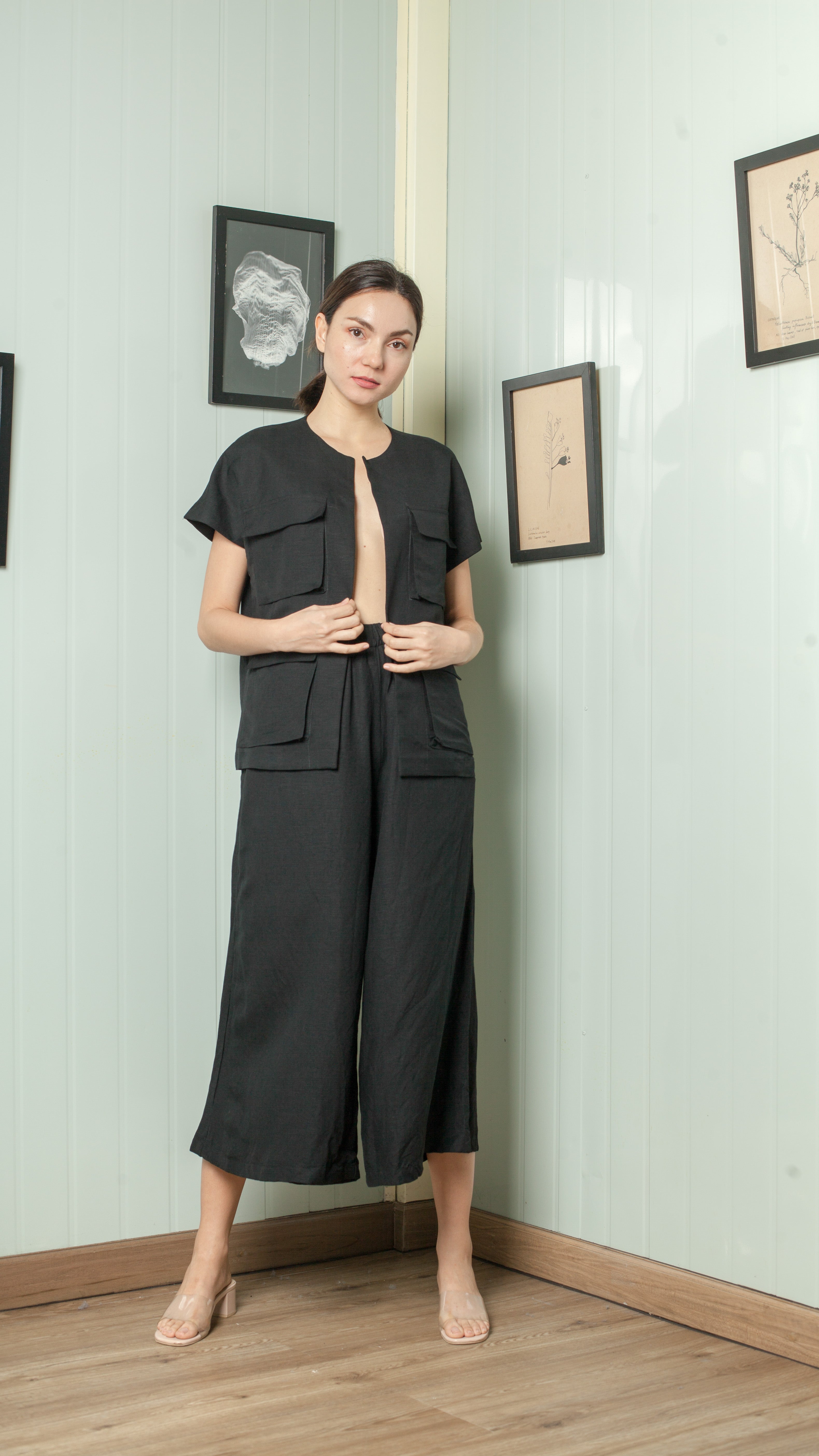 Four Pocket Drop Shoulder Oversized Belted Top