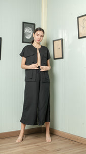 Four Pocket Drop Shoulder Oversized Belted Top