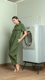 Load image into Gallery viewer, Oversized Short Sleeve Baggy Jumpsuit — Army Green
