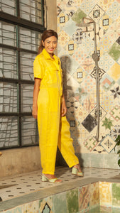 Oversized Short Sleeve Baggy Jumpsuit — Dark Yellow