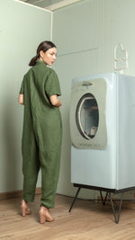 Load image into Gallery viewer, Oversized Short Sleeve Baggy Jumpsuit — Army Green
