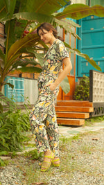 Load image into Gallery viewer, Front Zip Lapel Tapered Jumpsuit — Pineapple
