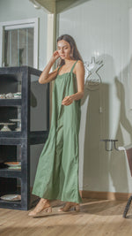 Load image into Gallery viewer, Tie Back Ribbon Dress in Green Lightweight Cotton Weave
