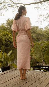 Short Mushroom Sleeve Wrap Long Dress — Floral