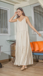 Load image into Gallery viewer, Double Strap V-Neckline Long Dress in Beige Linen
