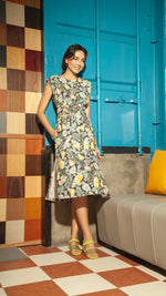 Load image into Gallery viewer, Wide Wrap Belt Dress — Pineapple
