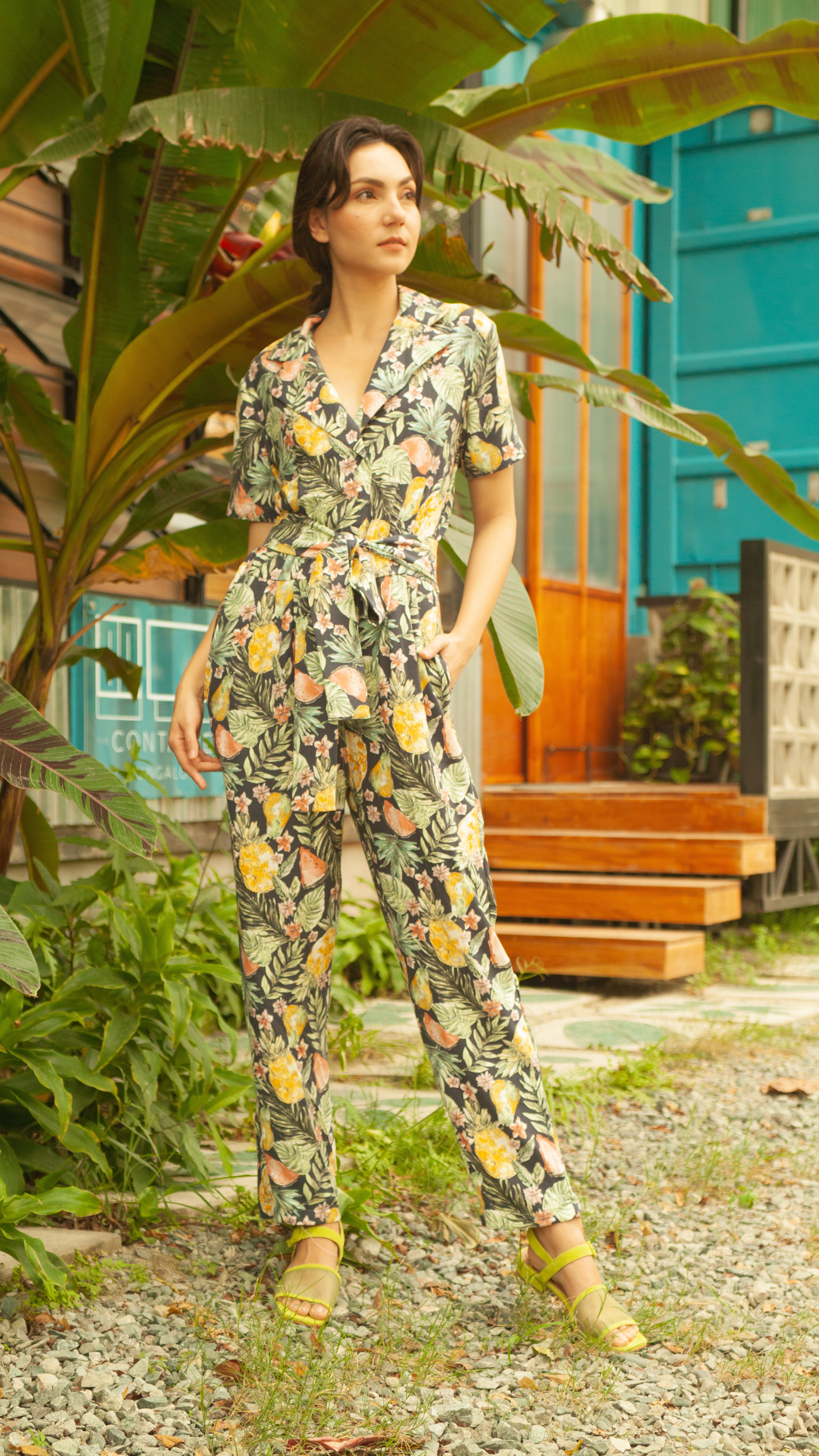 Front Zip Lapel Tapered Jumpsuit — Pineapple