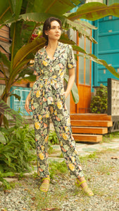 Front Zip Lapel Tapered Jumpsuit — Pineapple
