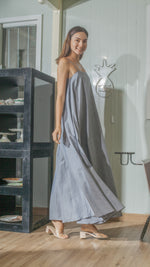 Load image into Gallery viewer, Spaghetti Strap Balloon Dress in Linen Chambray
