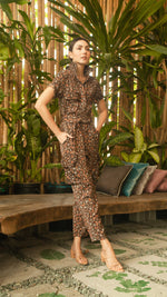 Load image into Gallery viewer, Short Sleeve Tapered Jumpsuit — Brown Floral
